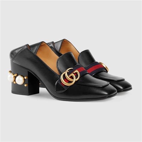 gucci leather mid-heel loafer ราคา|รองเท้า Leather Horsebit loafer inหนังสีดำ .